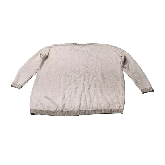 Ann Taylor Loft Womens Medium Sweater Cream Oatmeal Silver Metallic Trim LightWt - Picture 2 of 12